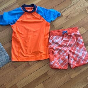 Lands' End Orange and Blue Kids Rash Guard Set